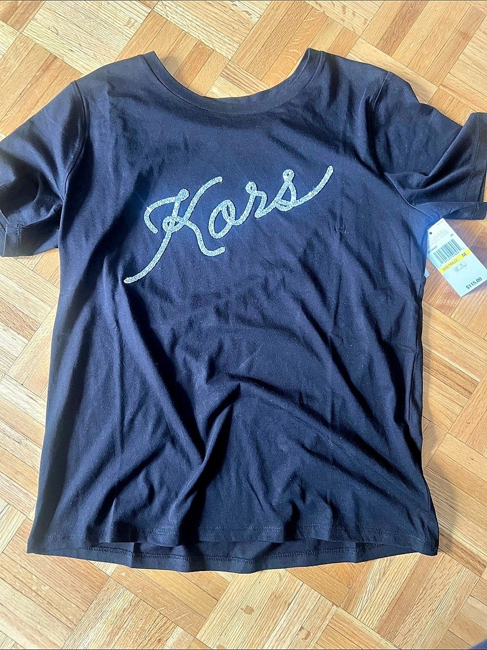 Michael Kors Sequined Logo Cotton T-Shirt Glitter Logo Short Sleeve Tee Size
